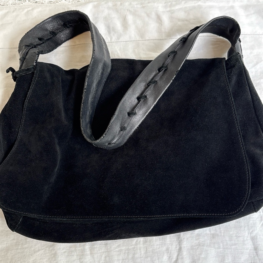 Suede black shoulder bag
